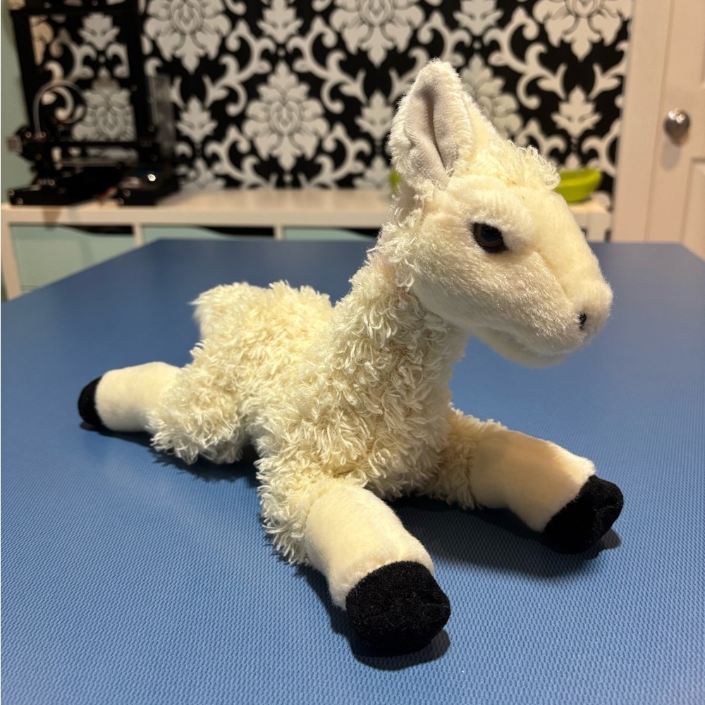Adorable Cream and Black Stuffed Llama Toy